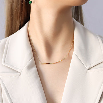 Twisted Smile Bar Pendant Necklace Gold Tone Chain