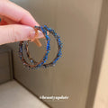 Blue Crystal Textured Hoop Earrings Statement Jewelry view 2