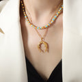 Gold Cube Bead Multicolor Stone Beaded Choker Necklace view 4