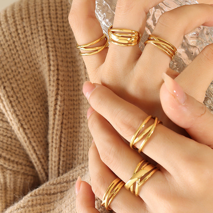 Multi Band Cross Wrap Open Rings Gold And Steel Tone Styles