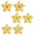 Gold Hammered Flower Stud Earrings Purple Blue Green Enamel view 5