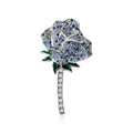 Rhinestone Rose Brooch Enamel Leaf Crystal Stem Pin view 1
