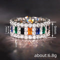 Silver Multicolor Baguette Geometric Band Ring Sizes 6-10 view 4