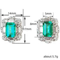 Green Emerald Rectangle Halo Clear Stud Earrings Silver view 4
