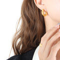 Gold Chunky Crescent Moon Hoop Stud Earrings Polished view 1