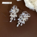 Clear Floral Crystal Drop and Chain Fringe Earrings view 6