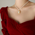 Gold Textured Pearl Pendant Necklace Stud Earrings Styles view 7