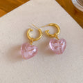 Pink Resin Heart Pendant Necklace And Hoop Earrings view 6