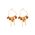 Gold Tone Heart Hoop Earrings with Brown Crystal Fringe view 5