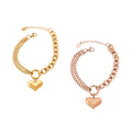 Gold Steel Cuban Chain Heart Charm Titanium Steel Bracelets view 5