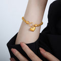 Gold Twisted Rope Chain Bracelet Heart Charm Circle Clasp view 3