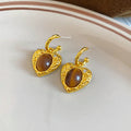 Brown Heart Cabochon Drop Earrings Statement Fashion Jewelry view 6
