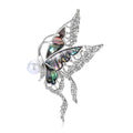 Silver Abalone Shell Butterfly Brooch Pearl and Crystals view 5