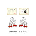 Silver Cloud Filigree Red Bead Drop Stud Earrings Matching Pair view 3