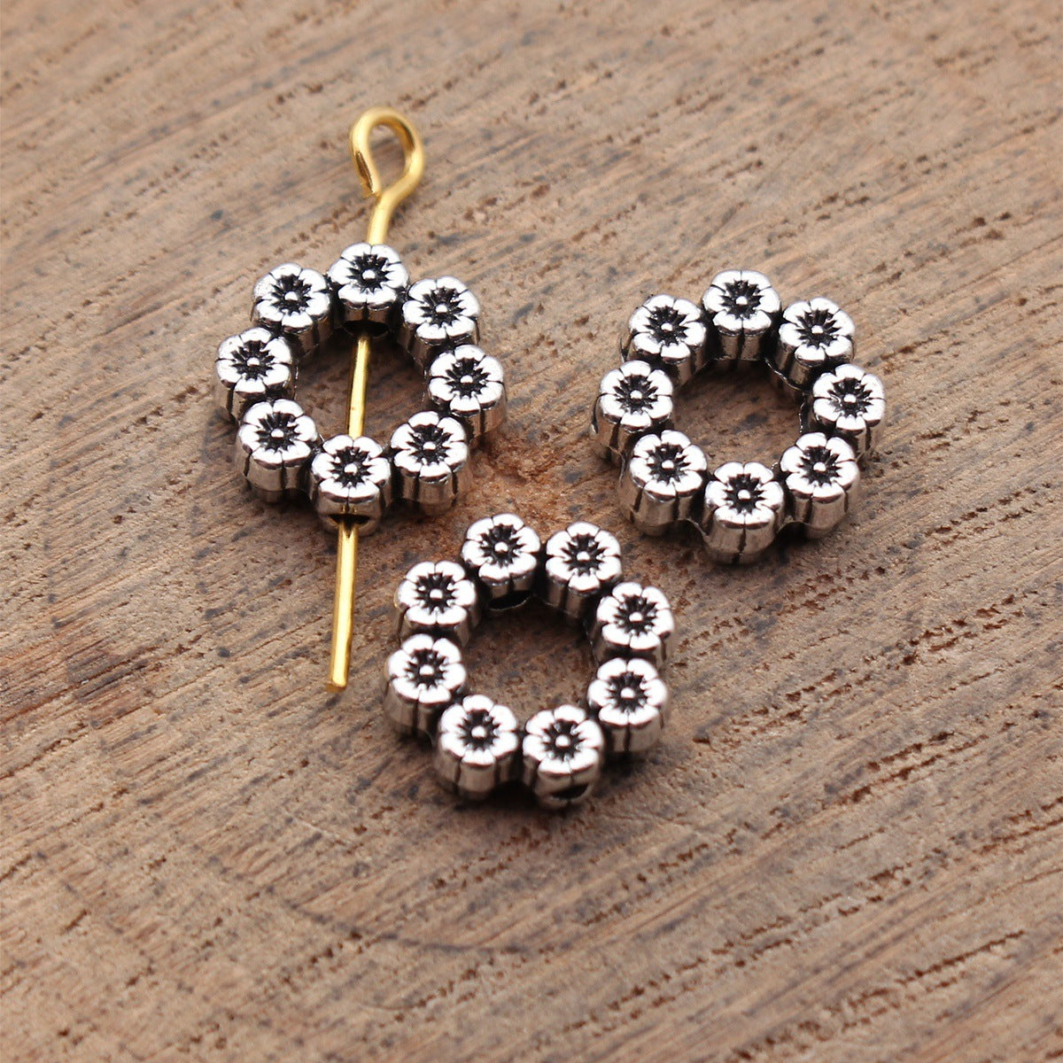 10x10x3.5mm/12x12x3.5mm Antique Silver Zinc Alloy Flower Ring Loose Metal Beads for Bracelet Necklace Jewelry Making