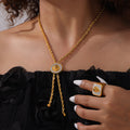 Lion Head Pave Ring Rope Chain Necklace Gold Tone Metal Set view 3