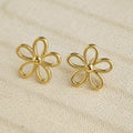 Open Outline Five Petal Flower Stud Earrings in Gold Tone view 1