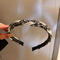 Black Tweed Braided Headband With Pearl Like Bead Strands view 3