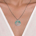 Silver Tone Concentric Circle Pendant Necklace with Turquoise Enamel view 3