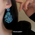 Blue Crystal Floral Statement Earrings For Women Jewelry view 3