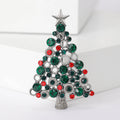 Crystal Christmas Tree Brooch Green Red Silver Tone Star Pin view 6