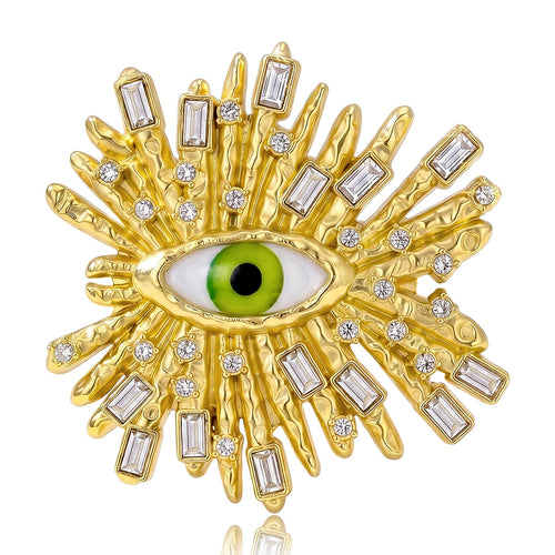 rhinestone radiant eye brooch, front product view