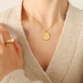 Textured Disc Pendant Faux Pearl Accent Necklace Gold Or Steel view 4