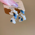 Blue Denim And Pearl Twisted Hoop Earrings Statement Jewelry view 7