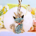 Crowned Jeweled Fox Keychains with Round Faux Fur Pom Poms view 9