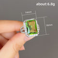 Silver Olive Green Emerald Cut Halo CZ Ring Sizes 6-10 view 5
