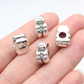 Teddy Bear Large Hole Bead in Antique Silver Metal Finish