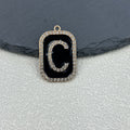 Black Enamel Rhinestone Letter Charm Pendant Gold-Tone Alloy view 8