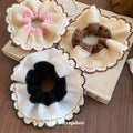 Knit Mesh Lace Edge White Black Oversize Scrunchie Hair Tie view 4