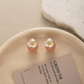 Peach Round White Mini Flower Delicate Small Stud Earrings view 2