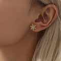 Gold Tone Snowflake Stud Earrings Set With Zircon Stones view 2