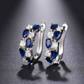 Blue or Green Teardrop CZ Silver Huggie Hoop Earrings view 1