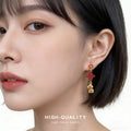 Red Coin Chinese Knot Gold Fa Cai Cube Drop Earrings Pair view 2