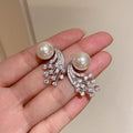 Silver Pearl Meteor Shower Cubic Zirconia Climber Earrings view 1