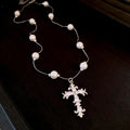 Pearl Cross Pendant Round Strand Baroque Bead Necklace Mix view 6