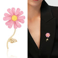Enamel Daisy Flower Stem Brooch for Jackets Scarves and Coats view 2