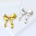 Polished Ribbon Bow Brooch in Two Metal Tones for Jackets Scarves and Lapels view 3
