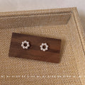 Mini Pale Daisy and Pearl Open Circle Stud Earrings view 1
