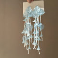 Sheer Leaf and Beaded Tassel Earrings in White and Blue view 3
