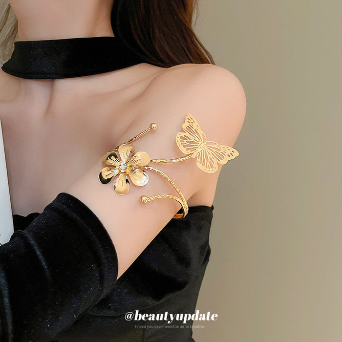 Three Mixed Gold Tone Butterfly And Flower Open Arm Cuff Designs
