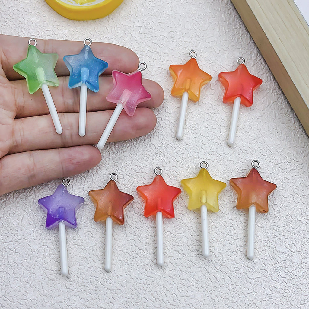 Glitter Resin Lollipop Heart Round Star Charm Pendant for Earrings Keychain DIY