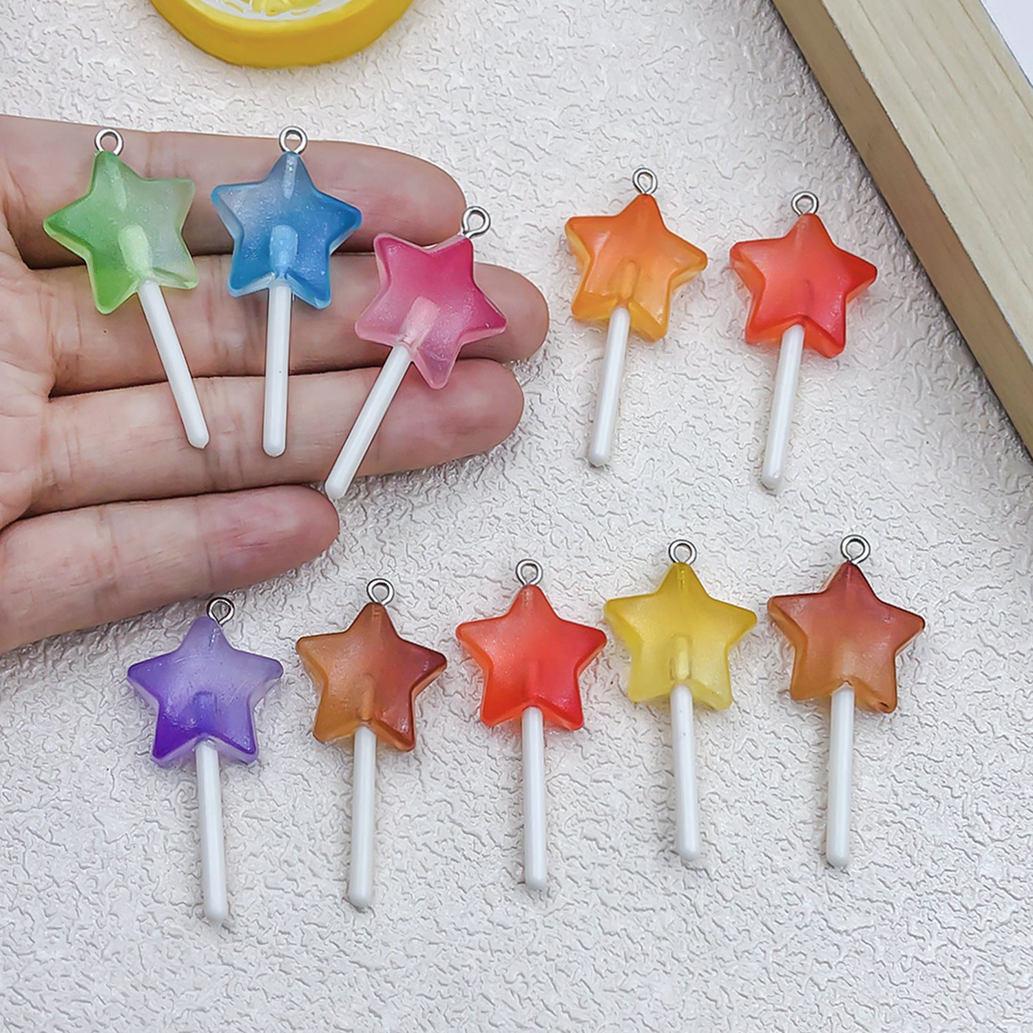 Glitter Resin Lollipop Heart Round Star Charm Pendant for Earrings Keychain DIY