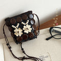 Brown Coconut Shell Floral Woven Mini Crossbody Bag view 6