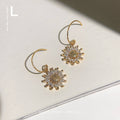 Gold Sunflower Zirconia Earrings Hook Style Clear CZ view 4