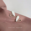 Gold Heart Stud Earrings White Enamel Open Crystal Outline view 3