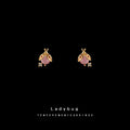 Gold Mini Ladybug Stud Earrings Pink Body Clear Stone Accent view 4